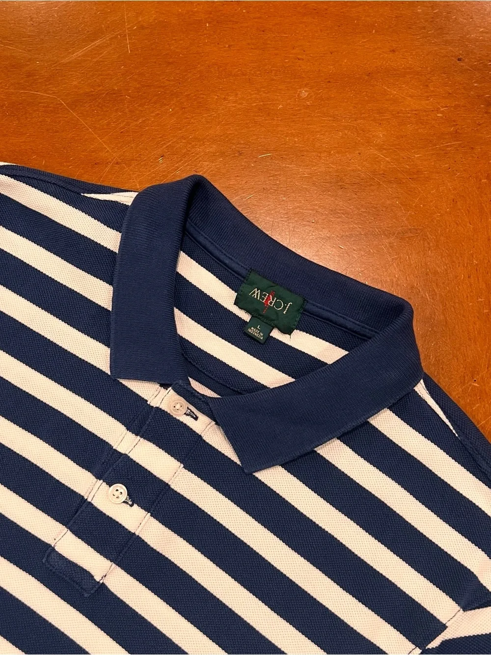 J.Crew Men’s Washed Pique Polo Shirt Blue/White Stripe Large Short-Sleeve Preppy